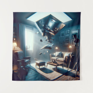 Uncanny zwevende woonkamer illusie wandkleed