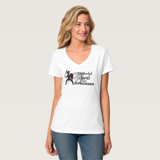 Unchecked Spirits Get Stronger - White V-neck T-shirt (Voorkant volledig)