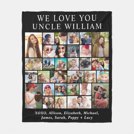 Uncle 30 Fotocollage Zwart Fleece Deken (Voorkant)