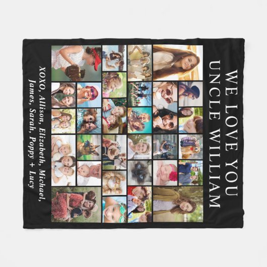 Uncle 30 Fotocollage Zwart Fleece Deken (Voorkant (Horizontaal))