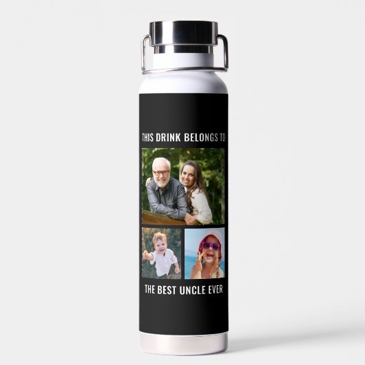 Uncle 3 Fotocollage Zwart Waterfles (Achterkant)