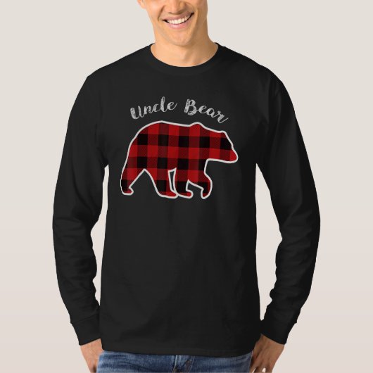 UNCLE BEAR  Men Red Plaid Christmas Pajama Family  T-shirt (Voorkant)