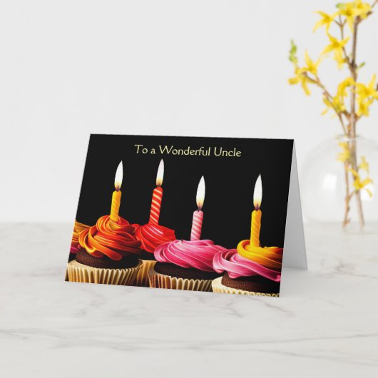 Uncle Birthday with Candles and Cupcakes Kaart (Gele Bloem)
