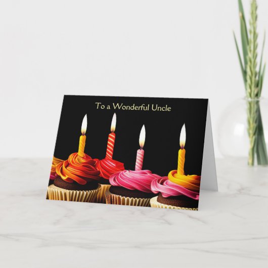 Uncle Birthday with Candles and Cupcakes  Kaart (Voorkant)