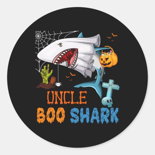 Uncle Boo Shark Halloween Shark Ghost Met Pompoen Ronde Sticker (Voorkant)