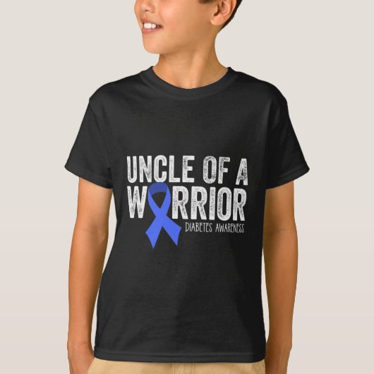 Uncle of a Warrior T1D Kind diabetisch blauw lint T-shirt (Voorkant)