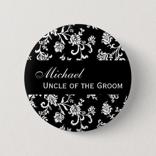 UNCLE OF THE GROOM Button Black and White Damask (Voorkant)
