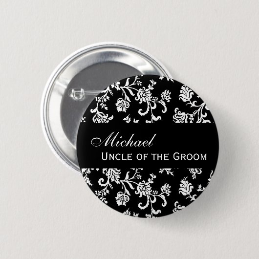 UNCLE OF THE GROOM Button Black and White Damask (Voorkant /achterkant)