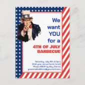 Uncle Sam 4TH OF JULI BBQ BARBECUE uitnodiging (Voorkant)