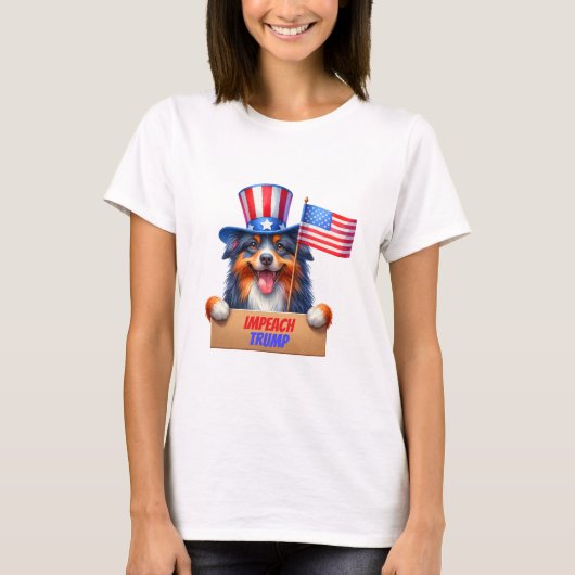 Uncle Sam Australian Shepherd beschuldigt Trump T-shirt (Voorkant)
