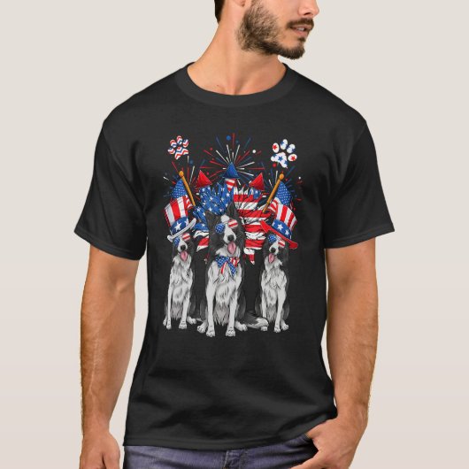 Uncle Sam Border Collie Dogs USA Flag Indepedence T-shirt (Voorkant)
