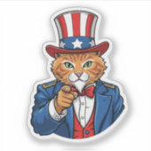 Uncle Sam Cat – Patriottische kat Sticker (Voorkant)