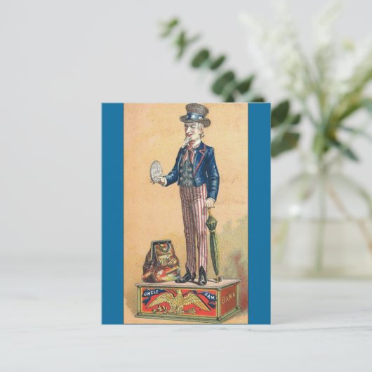Uncle Sam Coin Bank Briefkaart (Staand voorkant)