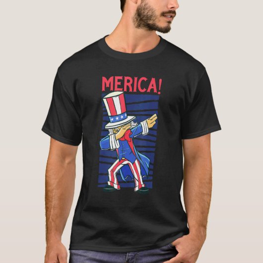 Uncle Sam Dabbing 4th of July Merica Mannen Vrouwe T-shirt (Voorkant)
