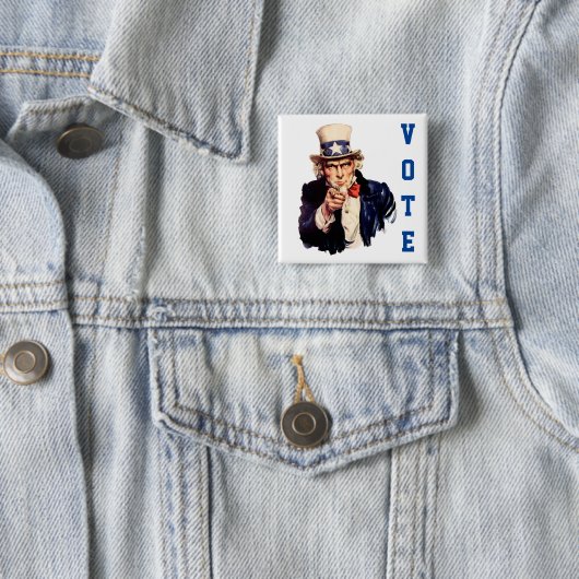 Uncle Sam Democratic Stem Vierkante Button 5,1 Cm (In situ)