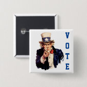 Uncle Sam Democratic Stem Vierkante Button 5,1 Cm (Voorkant /achterkant)