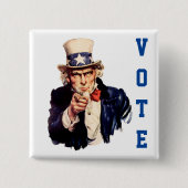 Uncle Sam Democratic Stem Vierkante Button 5,1 Cm (Voorkant)