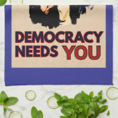 Uncle Sam: "Democratie heeft je nodig" Theedoek (Gevouwen)