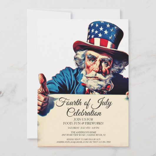 Uncle Sam en Simple Vierde van juli viering Kaart (Voorkant)