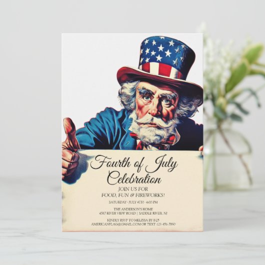 Uncle Sam en Simple Vierde van juli viering Kaart (Staand voorkant)