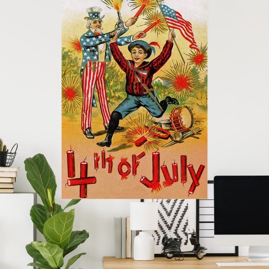 Uncle Sam Fireworks Child  op 4 juli Poster (Thuiskantoor)