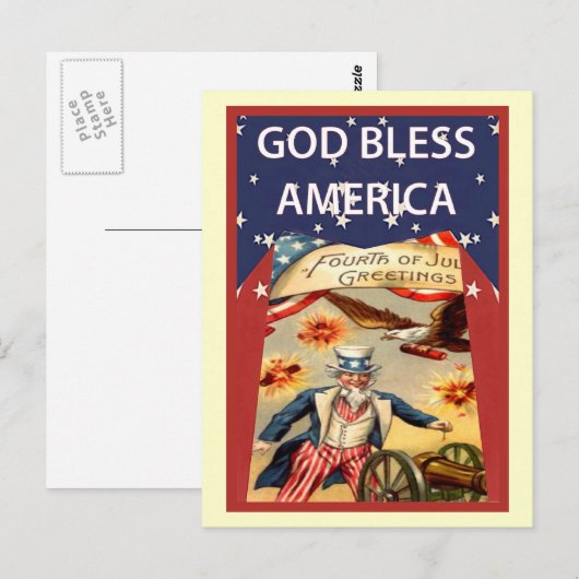 Uncle Sam, God zegene Amerika Briefkaart (Voorkant / Achterkant)