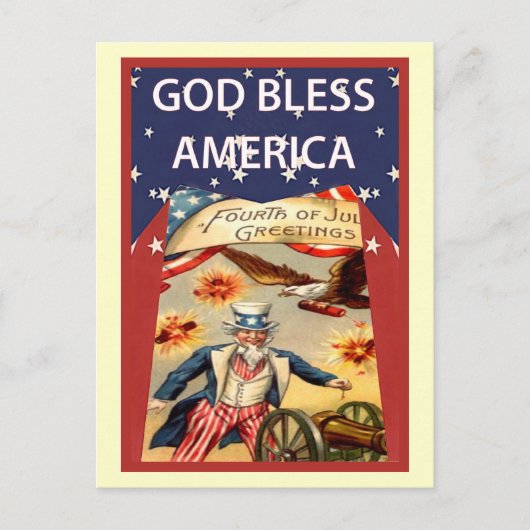 Uncle Sam, God zegene Amerika Briefkaart (Voorkant)