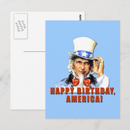Uncle Sam Happy Birthday America Tshirt Briefkaart (Voorkant / Achterkant)