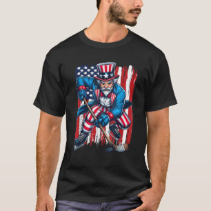 Uncle Sam Hockey speler 4 juli Amerikaanse vlag T-shirt