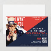 Uncle Sam I Want You 4 Juli Verjaardagsfeest Kaart (Voorkant / Achterkant)