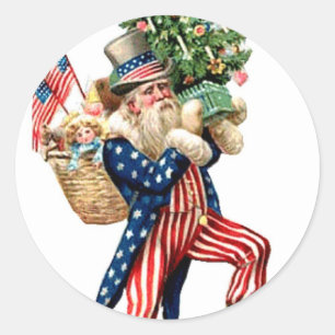 Uncle Sam Kerstman Kerstmis Ronde Sticker