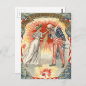 Uncle Sam Lady Liberty Vlag Vuurwerk Briefkaart (Voorkant / Achterkant)
