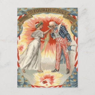 Uncle Sam Lady Liberty Vlag Vuurwerk Briefkaart