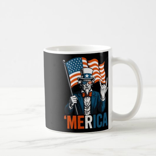 Uncle Sam Merica Rock Funny 4th of July Amerikaans Koffiemok (Rechts)