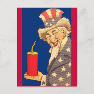 Uncle Sam met een gigantische vuurwerkkraker 4 jul Briefkaart