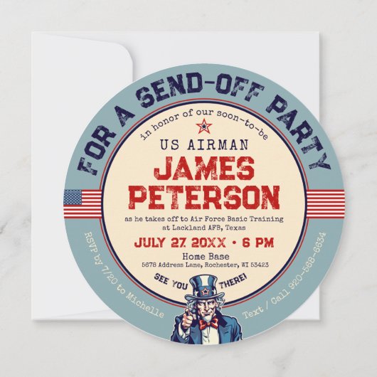 Uncle Sam Military Going Away Party Circle Kaart (Achterkant)