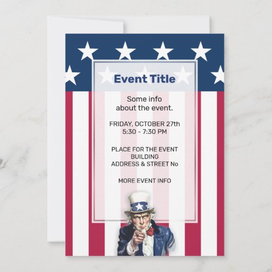 Uncle Sam Party Kaart (Achterkant)