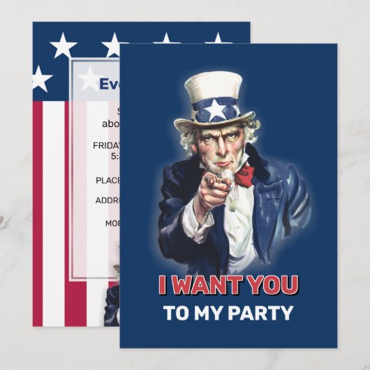Uncle Sam Party Kaart (Voorkant / Achterkant)