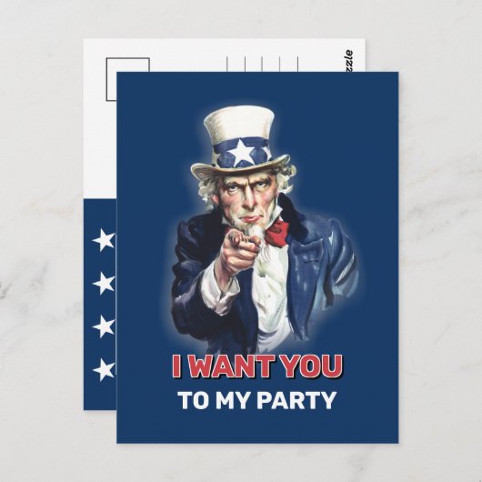 Uncle Sam Party Uitnodiging (Voorkant / Achterkant)