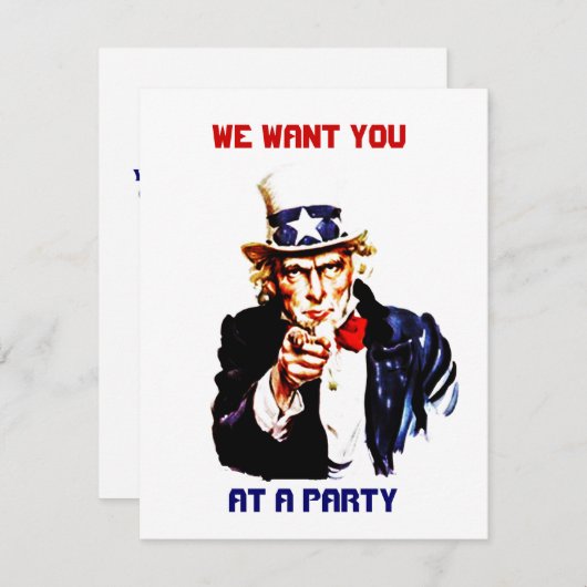 UNCLE SAM POINTING Party INVITATION ~EZ2 CUSTOMIZE Kaart (Voorkant / Achterkant)