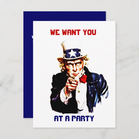 UNCLE SAM POINTING Party INVITATION ~EZ2 CUSTOMIZE Kaart (Voorkant / Achterkant)