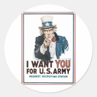 Uncle Sam Poster, Amerika. Ik wil je voor... Ronde Sticker