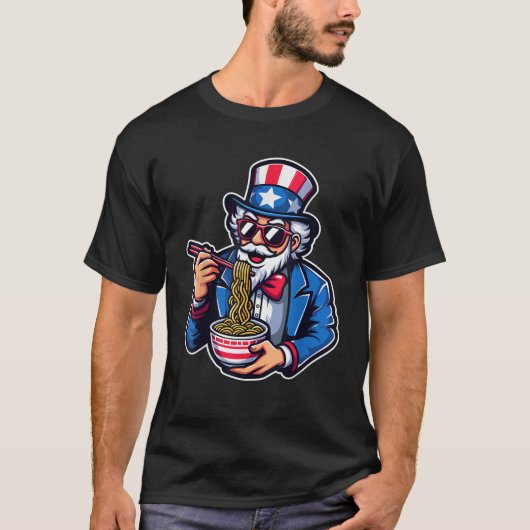 Uncle Sam Ramen Anime Amerikaanse vlag 4 juli T-shirt (Voorkant)