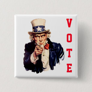 Uncle Sam Republikeinse stemming Vierkante Button 5,1 Cm