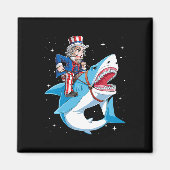Uncle Sam Riding Shark T Shirt 4 juli Kinder Bo Magneet (Voorkant)