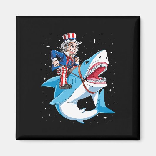 Uncle Sam Riding Shark T Shirt 4 juli Kinder Bo Magneet (Voorkant)