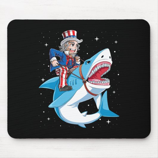 Uncle Sam Riding Shark T Shirt 4 juli Kinder Bo Muismat (Voorkant)