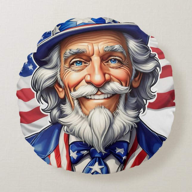 Uncle Sam USA Rond Kussen (Voorkant)