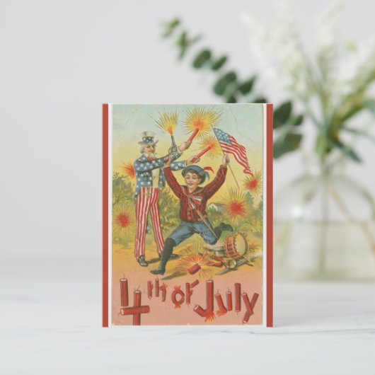  Uncle Sam vuurwerk vierde juli Briefkaart (Staand voorkant)