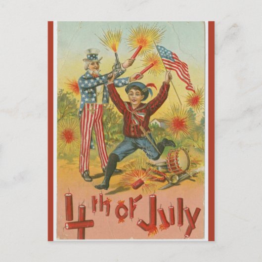 Uncle Sam vuurwerk vierde juli Briefkaart (Voorkant)